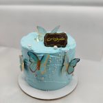 کیک ساده دو نفره با دیزاین پروانه های آبی
